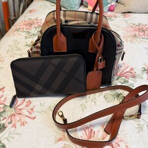 Elegant Black and Tan Leather Bag and Wallet